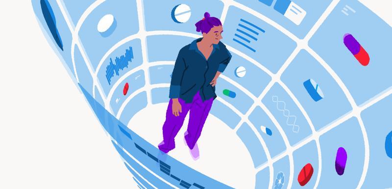 illustration of clinician surrounded by clinical information